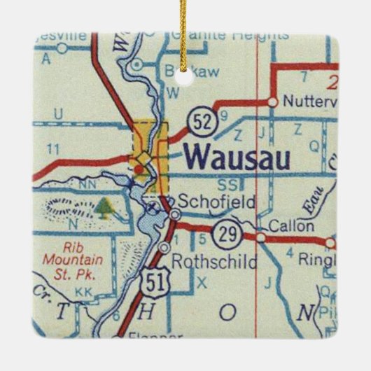 Wausau WI Karte Keramikornament (Rückseite)