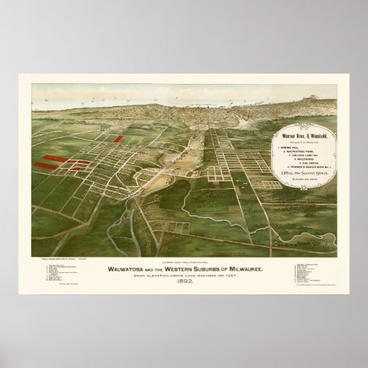 Wauwatosa, WI Panorama Karte - 1892 Poster (Vorne)