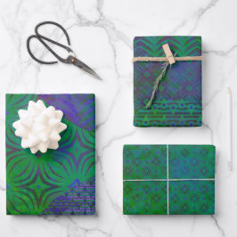 Wave 3 Green Mixed Media Set of Wrapping Paper Geschenkpapier Set