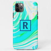 Wave Abstrakt Monogram Initials Blue Green Cool Case-Mate iPhone Hülle (Rückseite)