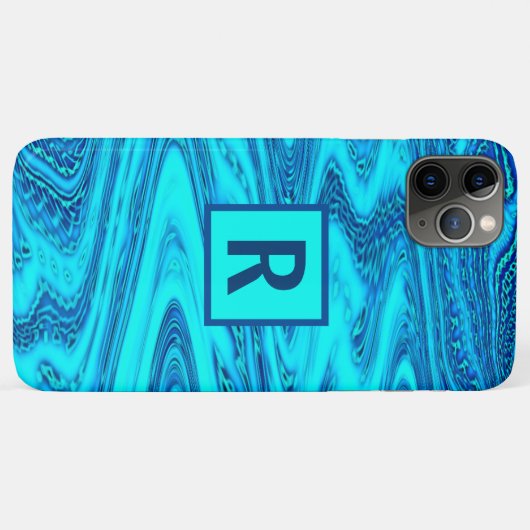 Wave Abstrakt Monogram Initials Blue Patterns Case-Mate iPhone Hülle (Rückseite (Horizontal))