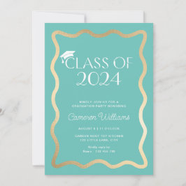 Wave Aqua Gold Graduation Party Einladung