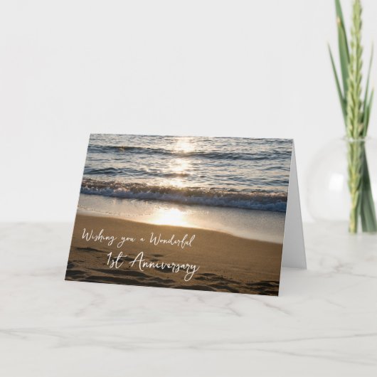 Wave at Sunset 1st Wedding Anniversary Card Karte (Vorderseite)