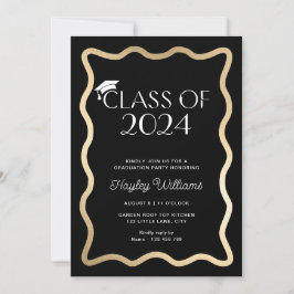 Wave Black Gold Graduation Party Einladung