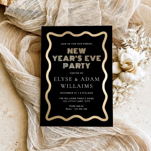 Wave Black New Year's Eve Party Folieneinladung