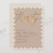 Wave border-neutrales Gold, moderner 30. Geburtsta Einladung (Vorne/Hinten)