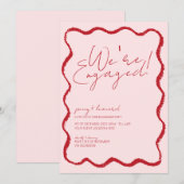 Wave Border Scallop Edge Red and Pink Verlobung Einladung (Vorne/Hinten)