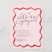 Wave Border Scallop Edge Red and Pink Verlobung Einladung (Vorne/Hinten)