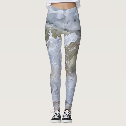 Wave Break Wasserfarbe Abstrakte Leggings (Vorderseite)