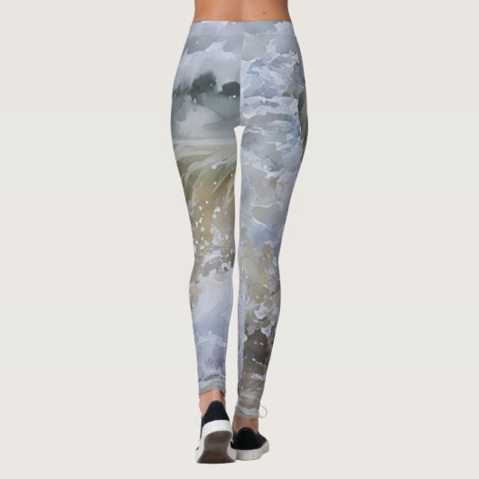 Wave Break Wasserfarbe Abstrakte Leggings (Rückseite)