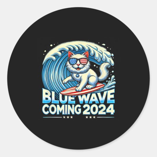 Wave Coming 2024 Cat Eigentümer Kamala Harris 2024 Runder Aufkleber (Vorderseite)