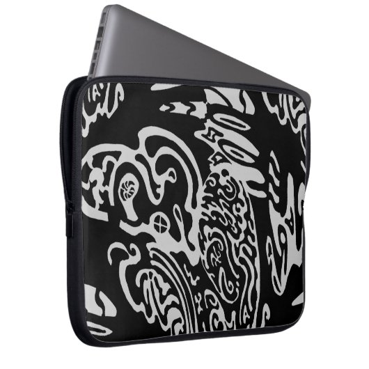 "Wave Creature" B&W abstrakte Kunst Laptopschutzhülle (Vorne Rechts)