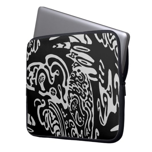 "Wave Creature" B&W abstrakte Kunst Laptopschutzhülle (Vorderseite Links)