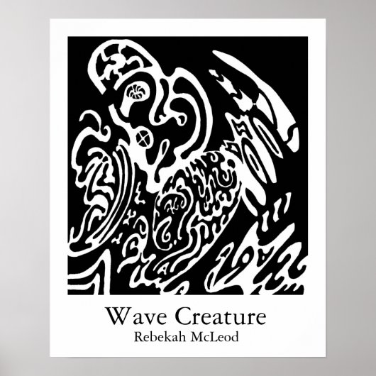 "Wave Creature" B&W abstrakte Kunst Poster (Vorne)