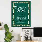 Wave Dark Green Gold Graduation Party Willkommen Poster (Heimbüro)