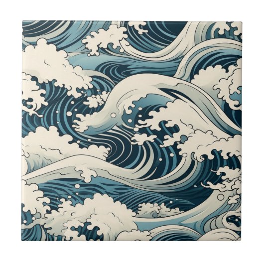 Wave Elegance: Hokusai-Inspired japanese art Fliese (Vorderseite)