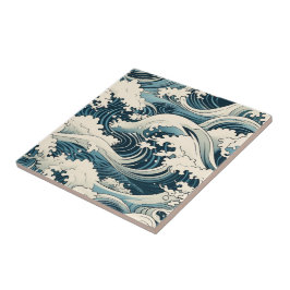 Wave Elegance: Hokusai-Inspired japanese art Fliese