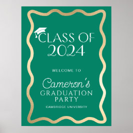 Wave Emerald Green Gold Graduation Party Willkomme Poster