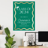 Wave Emerald Green Gold Graduation Party Willkomme Poster (Heimbüro)