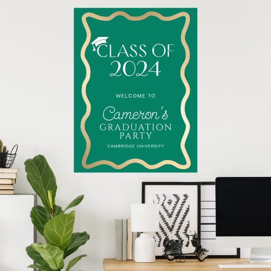 Wave Emerald Green Gold Graduation Party Willkomme Poster (Heimbüro)