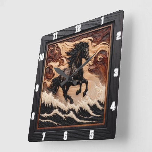 Wave Galloping Wood Horlock Quadratische Wanduhr (Winkel)