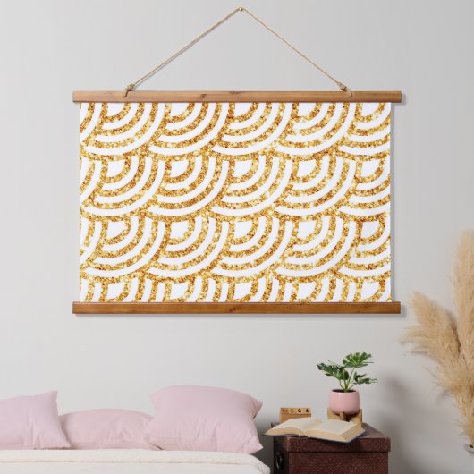 Wave Gold Sun Glitzer Boho Popular Collection Wandteppich Mit Holzrahmen (Schlafzimmer)