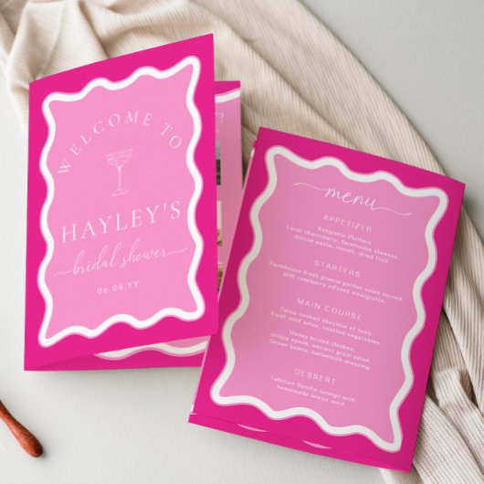 Wave Hot Pink Brautparty Game and Menu Booklet