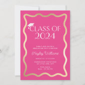 Wave Hot Pink Graduation Party Einladung (Vorderseite)
