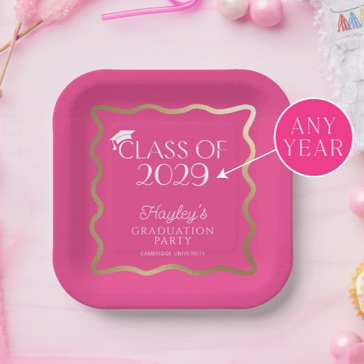 Wave Hot Pink Graduation Party Willkommen Pappteller
