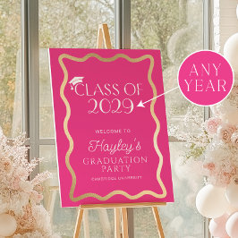Wave Hot Pink Graduation Party Willkommen Poster
