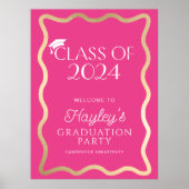 Wave Hot Pink Graduation Party Willkommen Poster (Vorne)