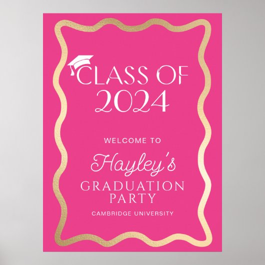 Wave Hot Pink Graduation Party Willkommen Poster (Vorne)