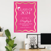 Wave Hot Pink Graduation Party Willkommen Poster (Heimbüro)