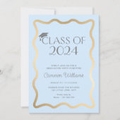 Wave Light Blue Gold Graduation Party Einladung (Vorderseite)