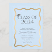 Wave Light Blue Gold Graduation Party Einladung (Vorne/Hinten)