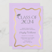 Wave Light Lilac Gold Graduation Party Einladung (Vorne/Hinten)