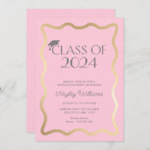 Wave Light Pink Gold Graduation Party Einladung (Vorne/Hinten)