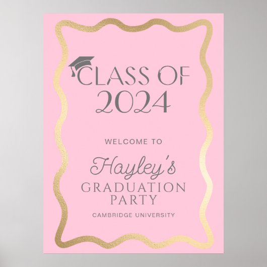 Wave Light Pink Gold Graduation Party Willkommen Poster (Vorne)
