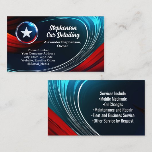 Wave Logo Patriotic Red White Blue Star Contractor Visitenkarte (Vorne/Hinten)