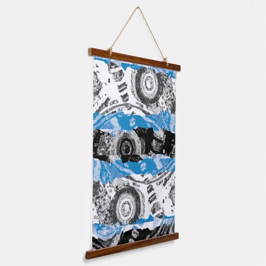 Wave Mechanism – Custom Wood Topped Wall Tapestry Wandteppich Mit Holzrahmen (Gewinkelt)
