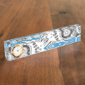 Wave Mechanism – Desk Nameplate with Clock 2" x 8" Namensplakette (Seite)