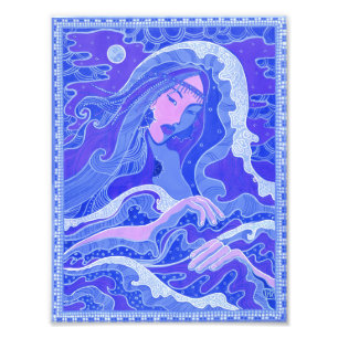 Wave, Mermaid, Fantasy Art Asian Girl, Blue & Pink Fotodruck