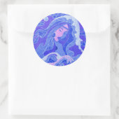 Wave, Mermaid, Fantasy Art Asian Girl, Blue & Pink Runder Aufkleber (Tasche)