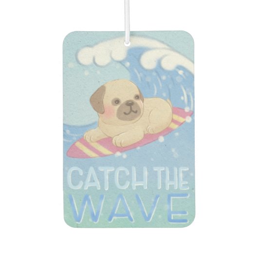Wave: Mops Surfer Illustration Autolufterfrischer (Vorderseite)