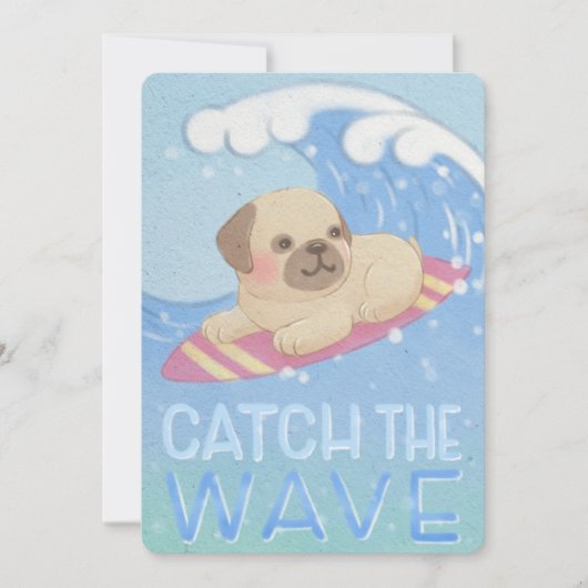 Wave: Mops Surfer Illustration Dankeskarte (Vorderseite)