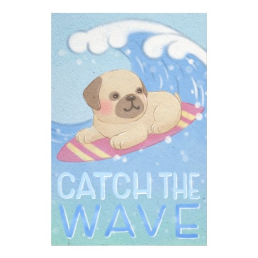Wave: Mops Surfer Illustration Fotodruck (Vorne)