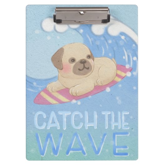 Wave: Mops Surfer Illustration Klemmbrett (Vorderseite)