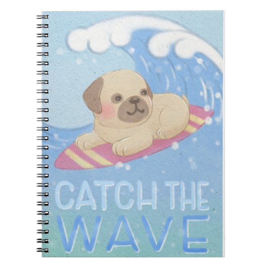 Wave: Mops Surfer Illustration Notizblock (Vorderseite)