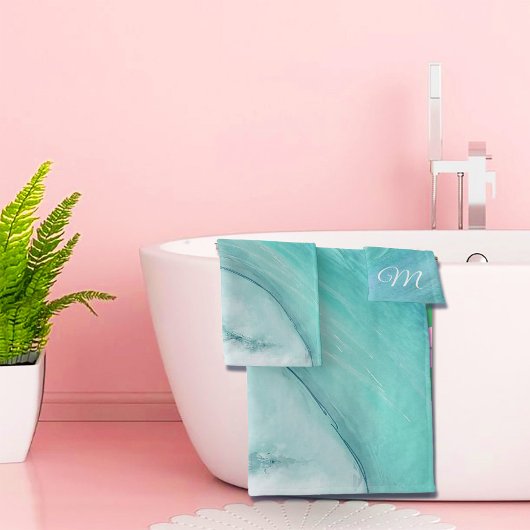 Wave Ocean Aqua Beach Blue Moderne Szene Badhandtuch Set