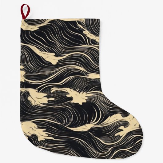 Wave Pattern Küstenstil Großer Weihnachtsstrumpf (Vorderseite)